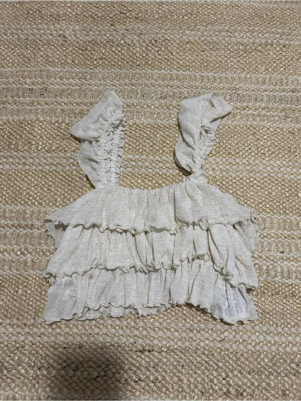 Free People Cream Ruffle Crop Tank